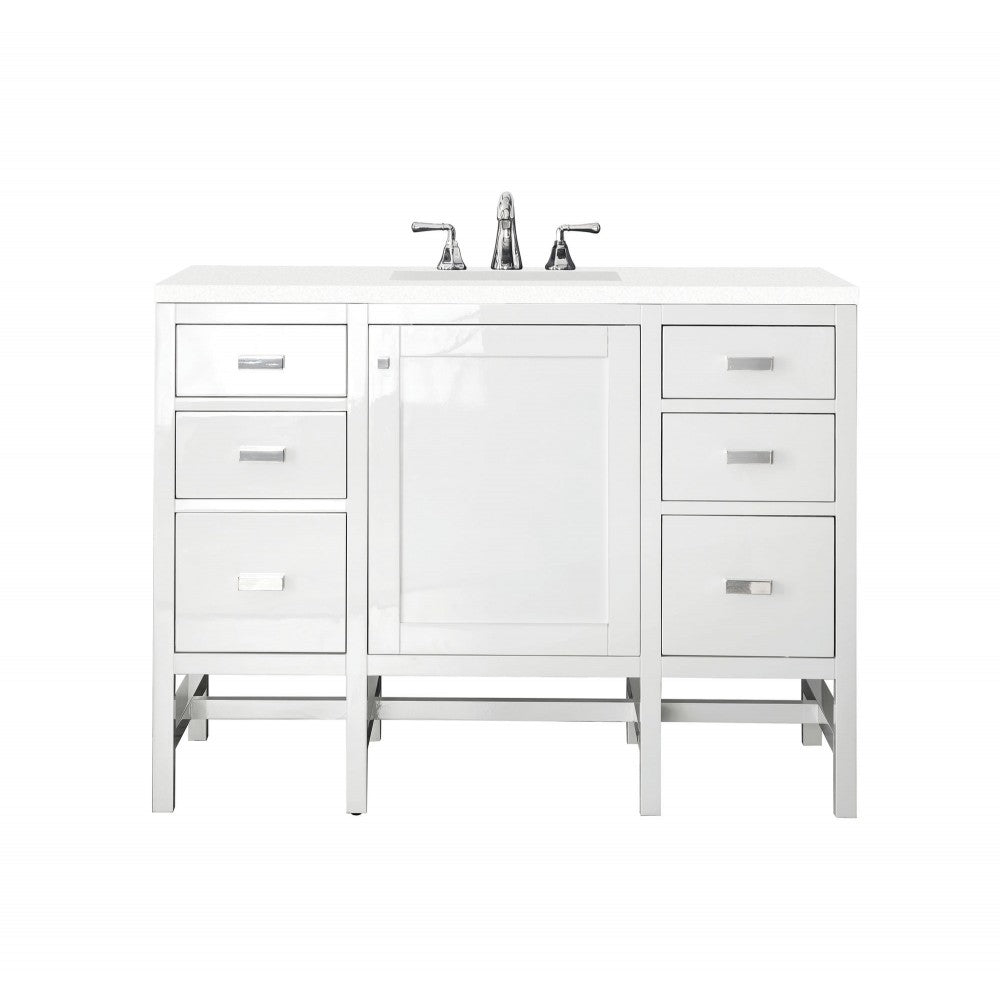 Addison 48" Single Vanity, Glossy White, w/ 3 CM Classic White Quartz Top
