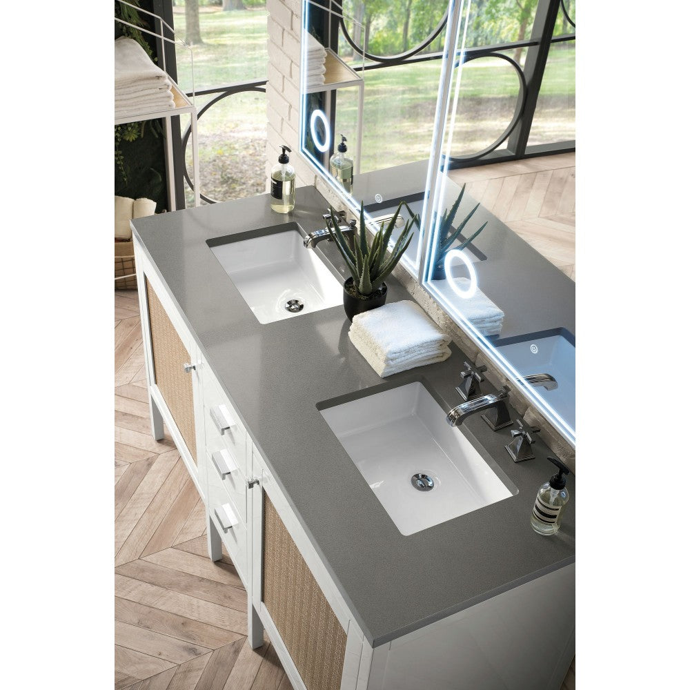 Addison 60" Double Vanity Cabinet, Glossy White, w/ 3 CM Gray Expo Quartz Top