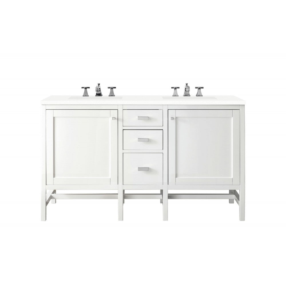 Addison 60" Double Vanity, Glossy White, w/ 3 CM Classic White Quartz Top