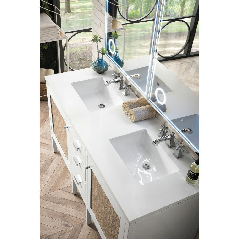 Addison 60" Double Vanity, Glossy White, w/ 3 CM Classic White Quartz Top