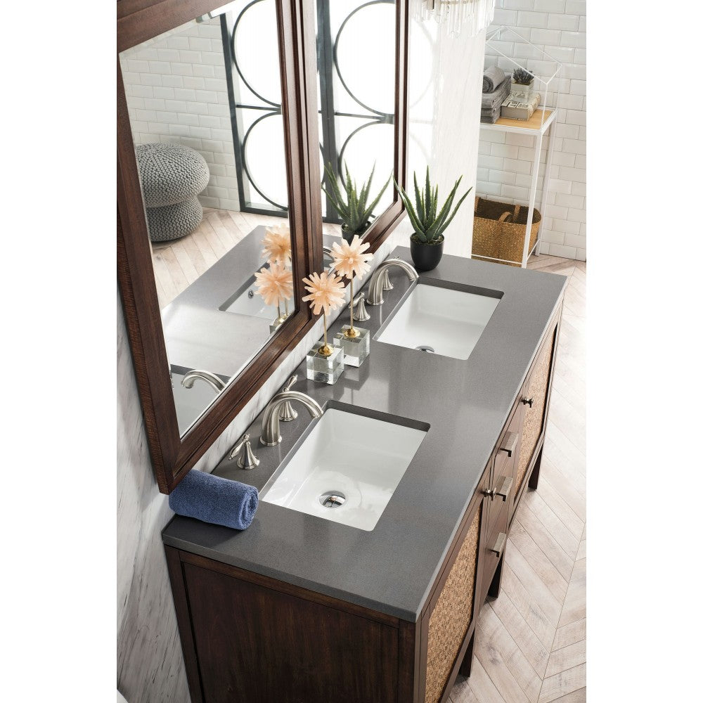 Addison 60" Double Vanity, Mid Century Acacia, w/ 3 CM Gray Expo Quartz Top