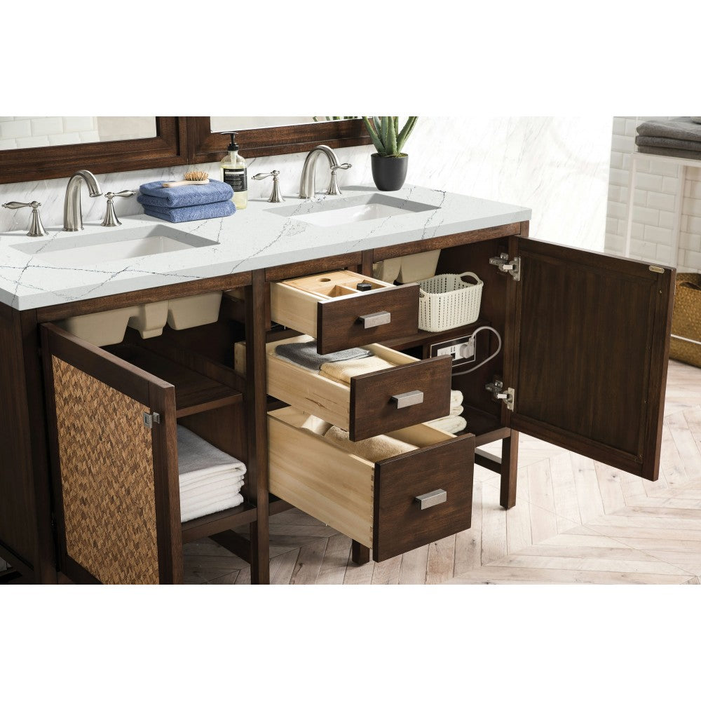 Addison 60" Double Vanity Mid Century Acacia w/ 3 CM Ethereal Noctis Quartz Top