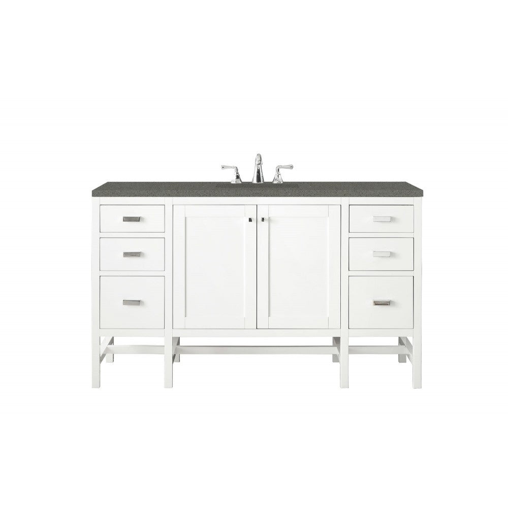 Addison 60" Single Vanity Cabinet , Glossy White, w/ 3 CM Gray Expo Quartz Top