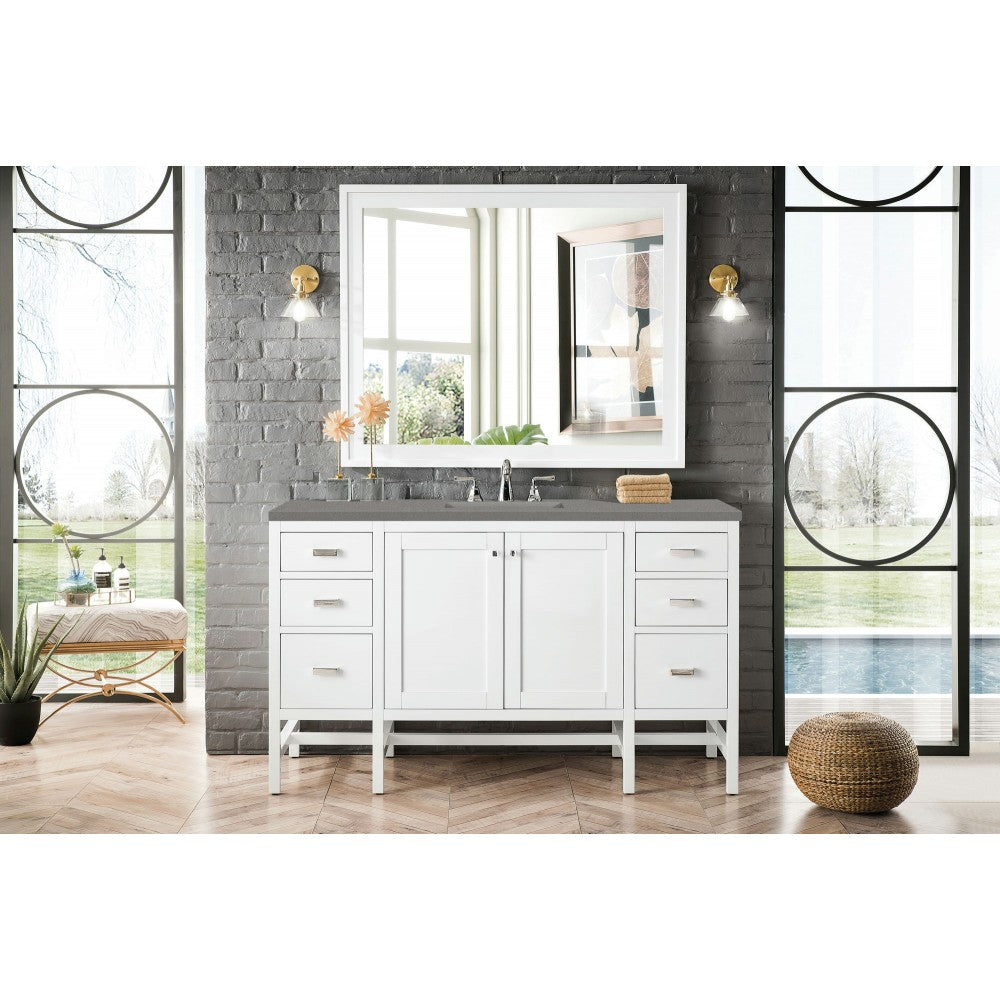 Addison 60" Single Vanity Cabinet , Glossy White, w/ 3 CM Gray Expo Quartz Top