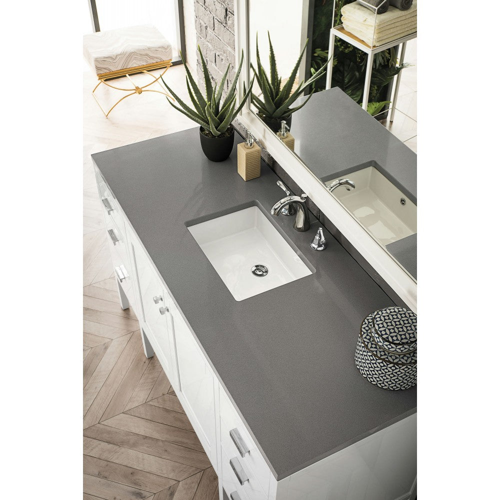 Addison 60" Single Vanity Cabinet , Glossy White, w/ 3 CM Gray Expo Quartz Top