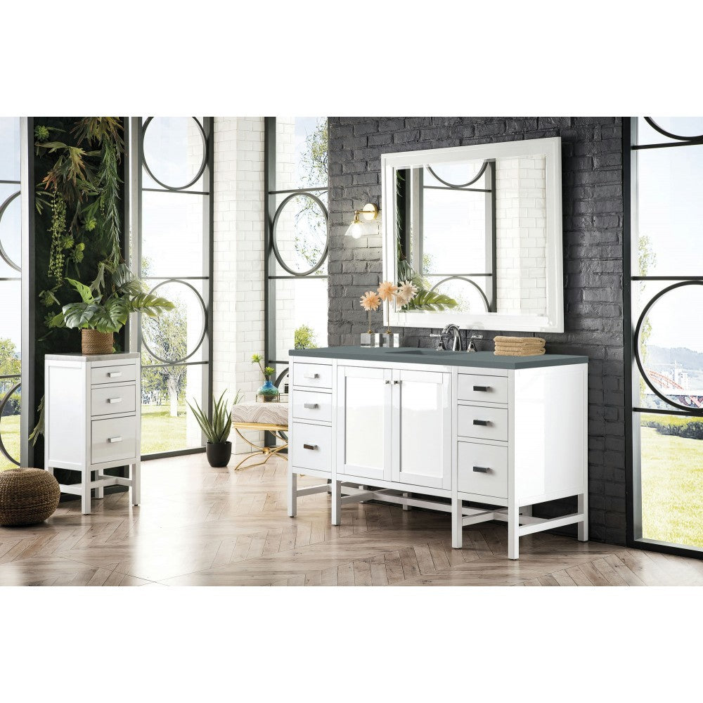 Addison 60" Single Vanity Cabinet , Glossy White, w/ 3 CM Cala Blue Top