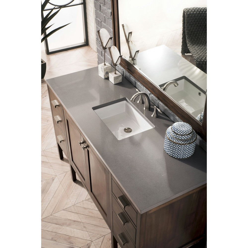 Addison 60" Single Vanity , Mid Century Acacia, w/ 3 CM Gray Expo Quartz Top