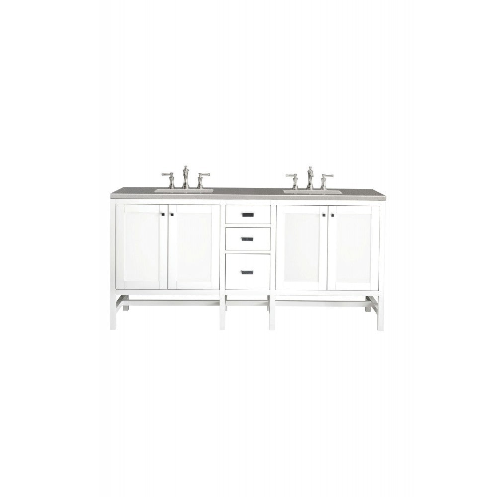 Addison 72" Double Vanity Cabinet, Glossy White, w/ 3 CM Gray Expo Quartz Top
