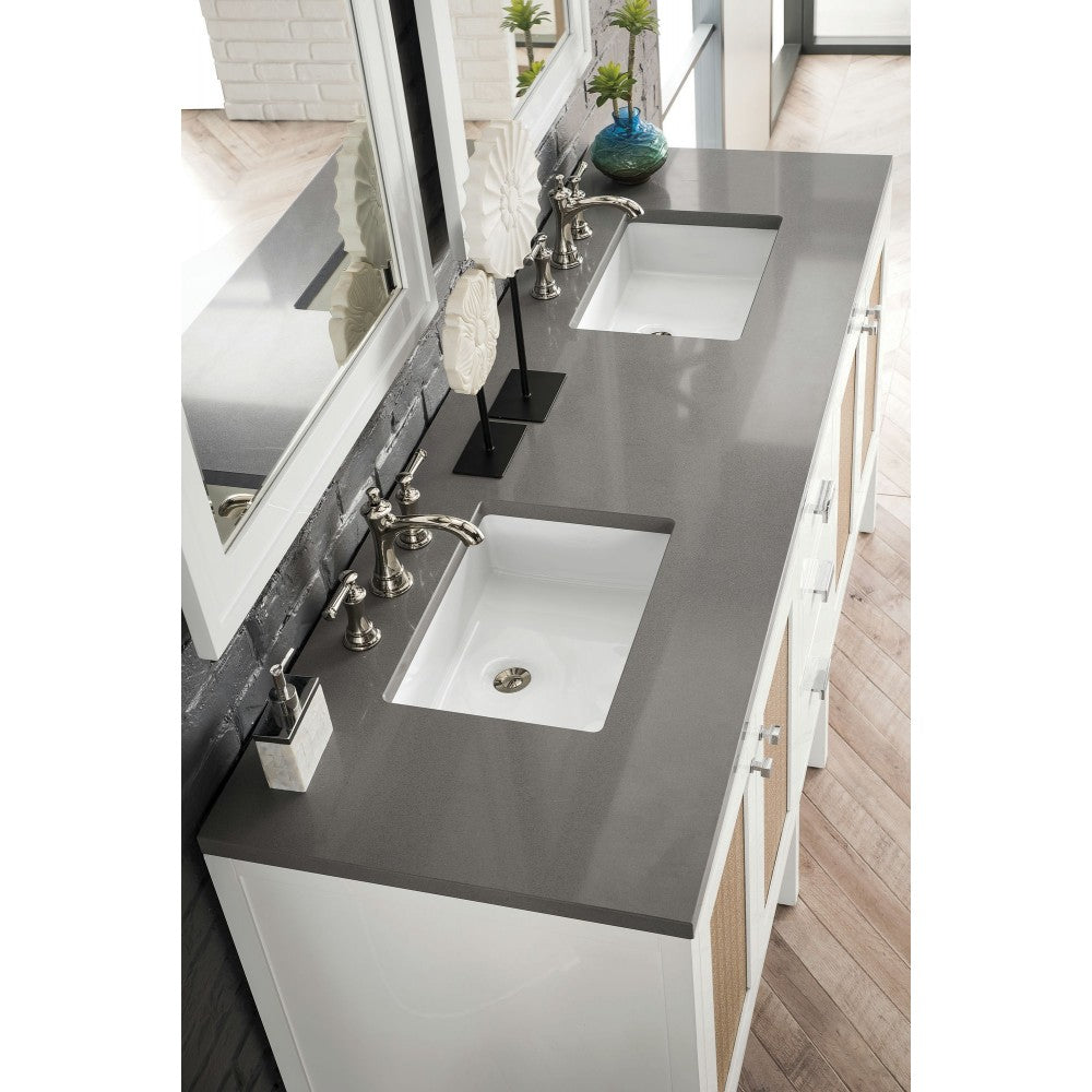 Addison 72" Double Vanity Cabinet, Glossy White, w/ 3 CM Gray Expo Quartz Top