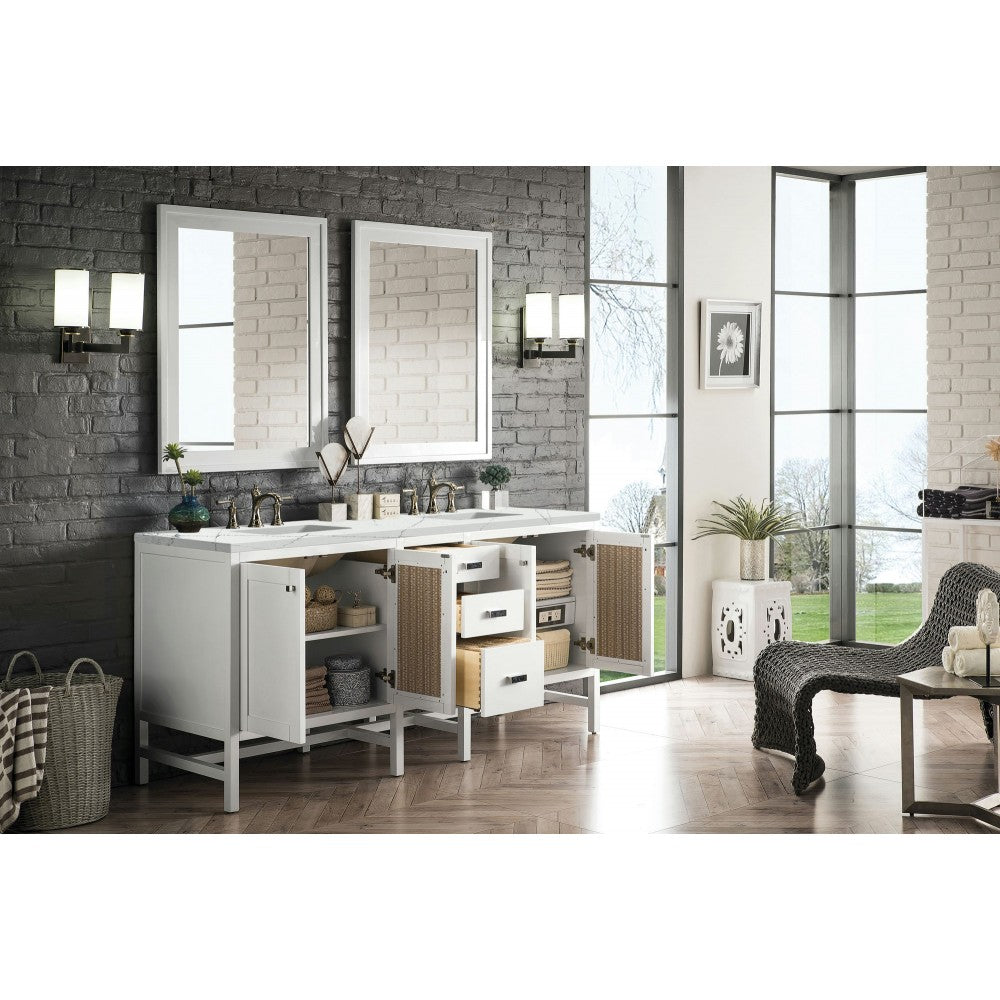 Addison 72" Double Vanity Cabinet, Glossy White, w/ 3 CM Ethereal Noctis Top