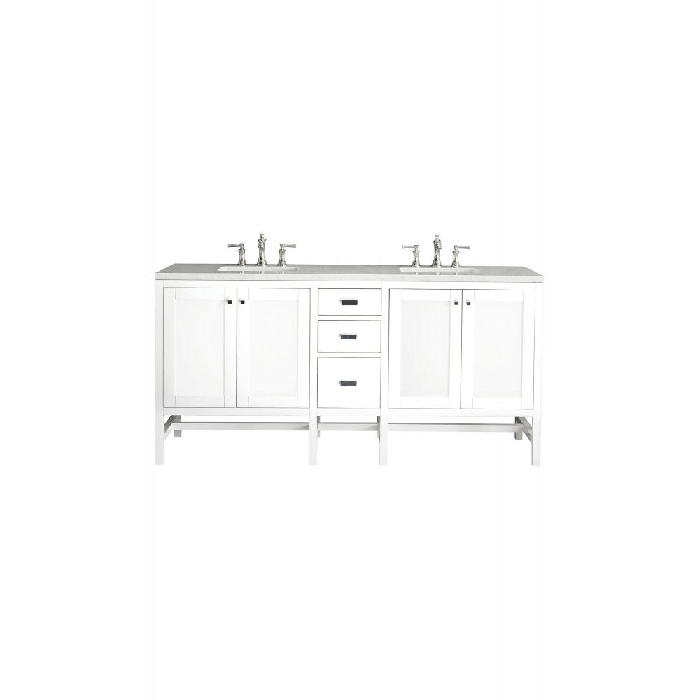Addison 72" Double Vanity, Glossy White, w/ 3 CM Arctic Fall Solid Surface Top