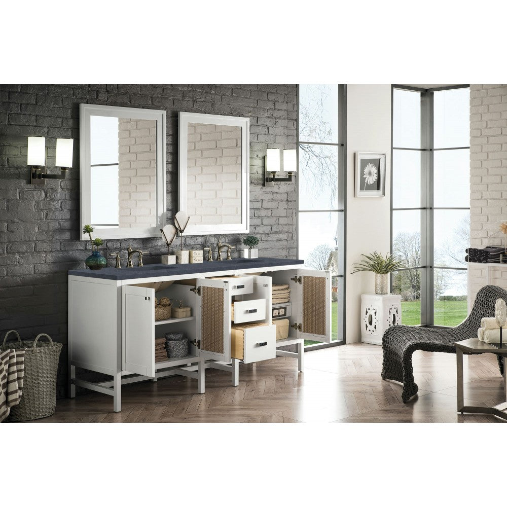 Addison 72" Double Vanity, Glossy White, w/ 3 CM Charcoal Soapstone Quartz Top