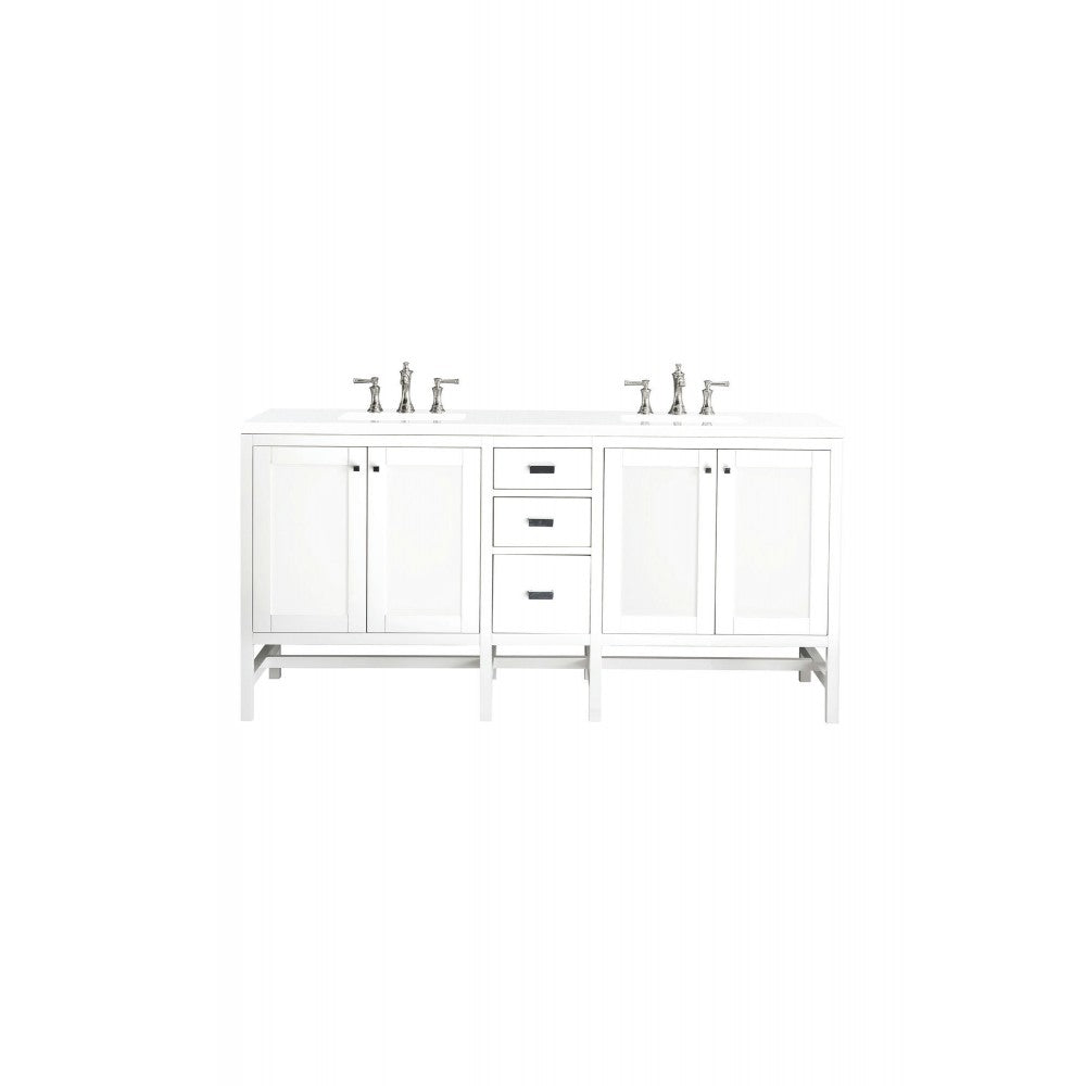 Addison 72" Double Vanity, Glossy White, w/ 3 CM Classic White Quartz Top