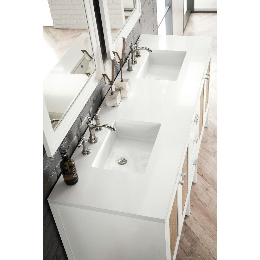 Addison 72" Double Vanity, Glossy White, w/ 3 CM Classic White Quartz Top