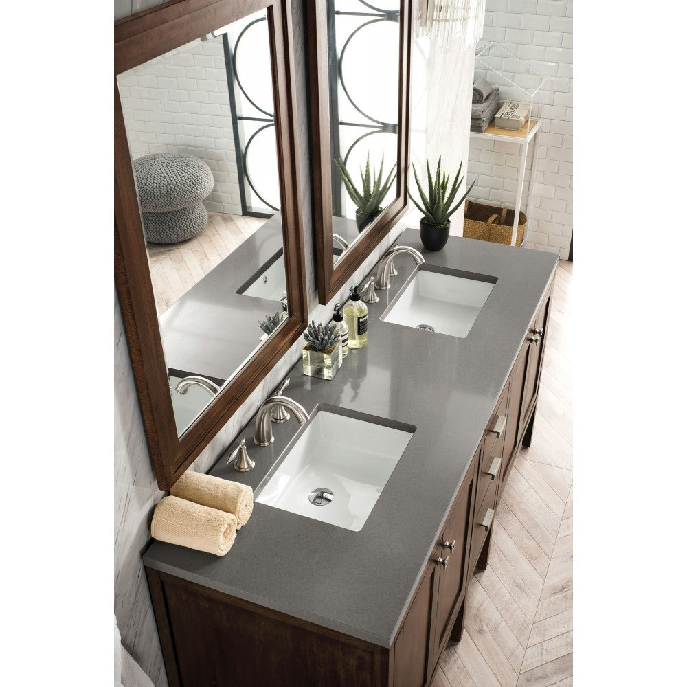 Addison 72" Double Vanity, Mid Century Acacia, w/ 3 CM Gray Expo Quartz Top