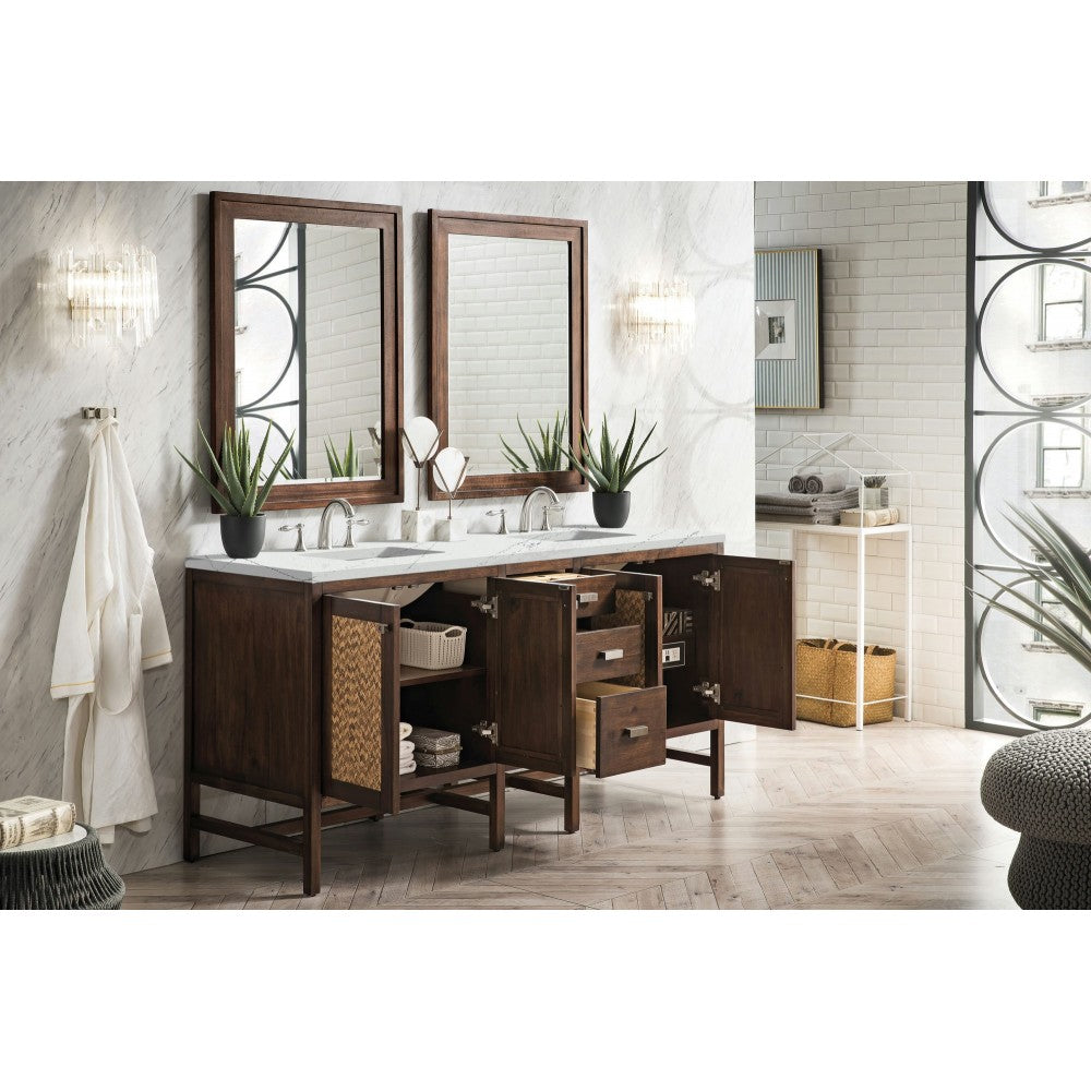 Addison 72" Double Vanity Mid Century Acacia w/ 3 CM Ethereal Noctis Quartz Top