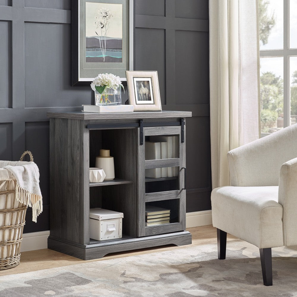 Alba 32" Sliding Glass Door Modern Accent Cabinet - Slate Gray