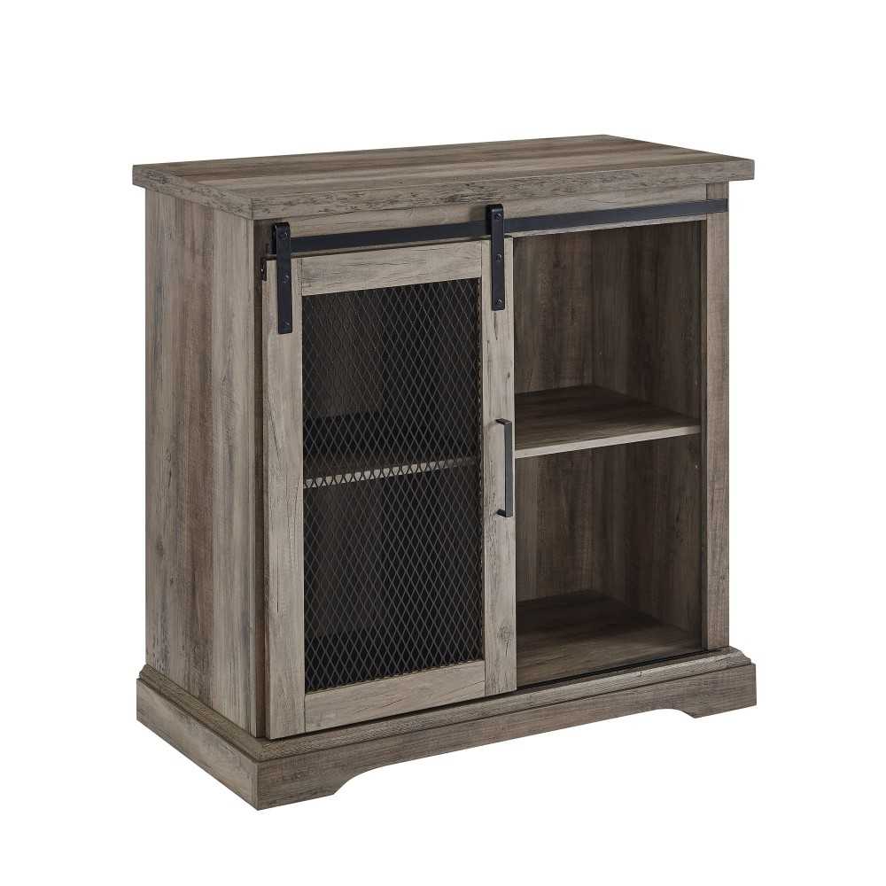 Alba 32" Sliding Mesh Metal Door Accent Cabinet - Gray Wash