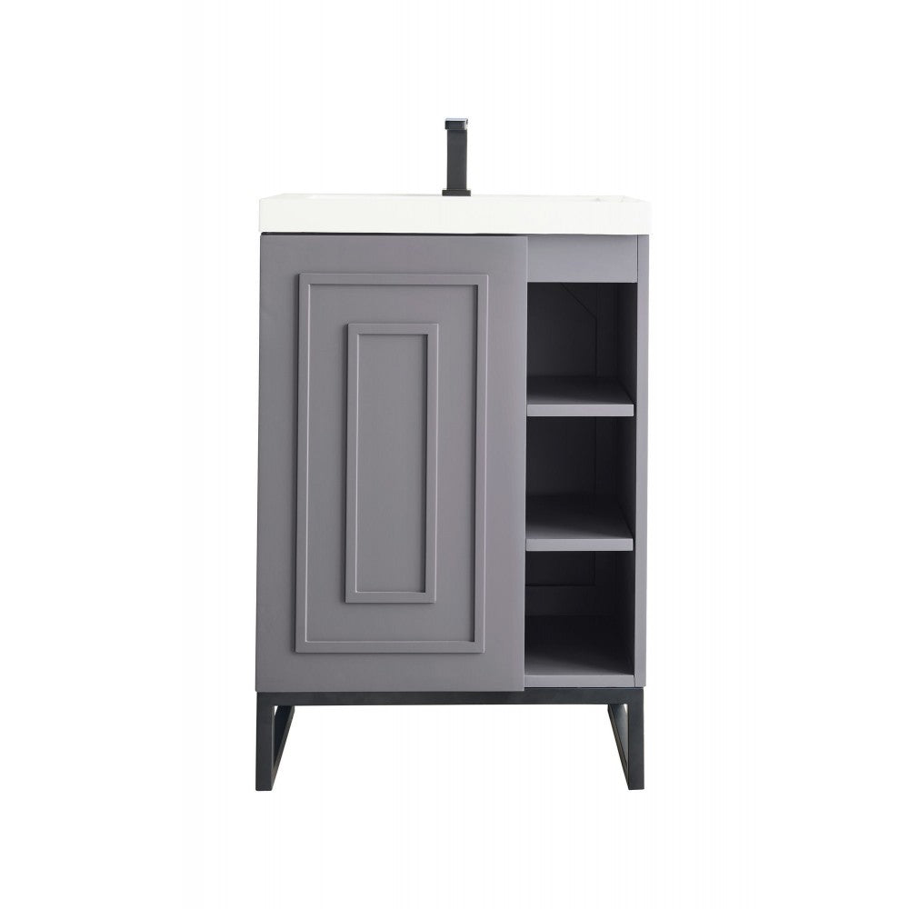 Alicante' 24" Single Vanity Gray Smoke Matte Black w/White Glossy Composite Top
