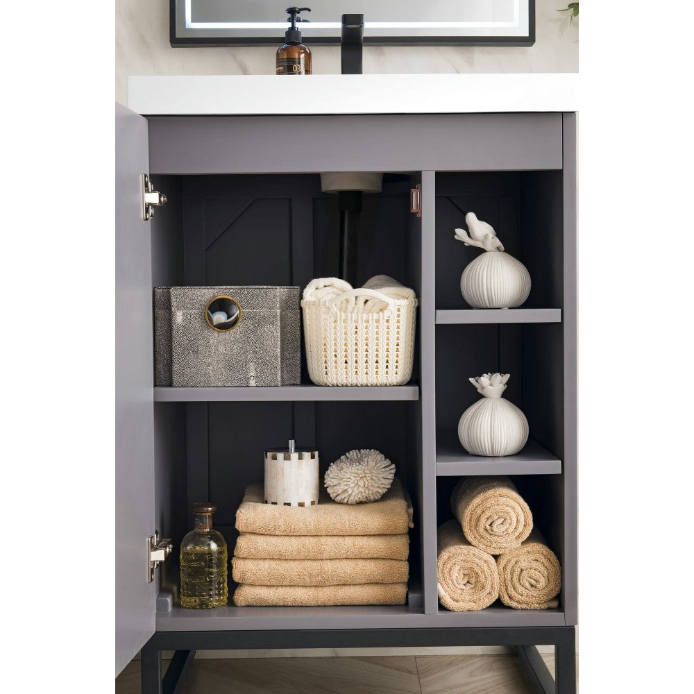 Alicante' 24" Single Vanity Gray Smoke Matte Black w/White Glossy Composite Top