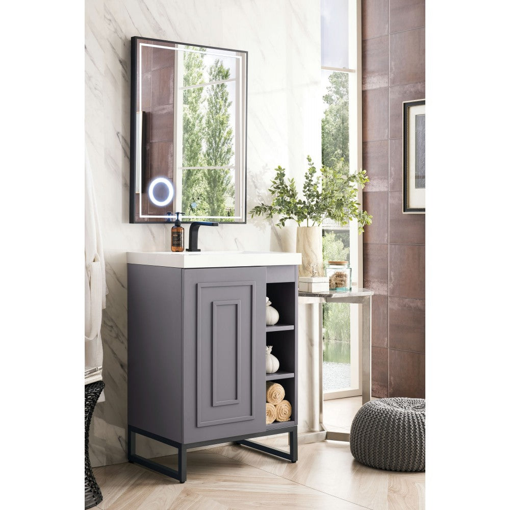 Alicante' 24" Single Vanity Gray Smoke Matte Black w/White Glossy Composite Top