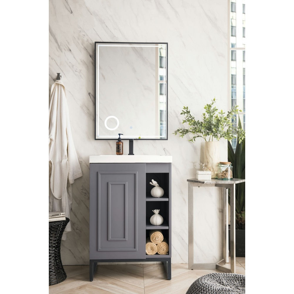 Alicante' 24" Single Vanity Gray Smoke Matte Black w/White Glossy Composite Top