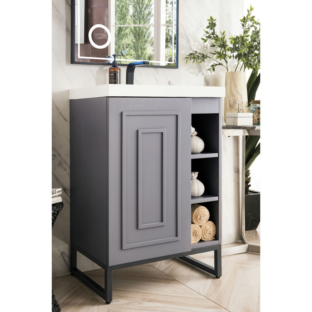 Alicante' 24" Single Vanity Gray Smoke Matte Black w/White Glossy Composite Top
