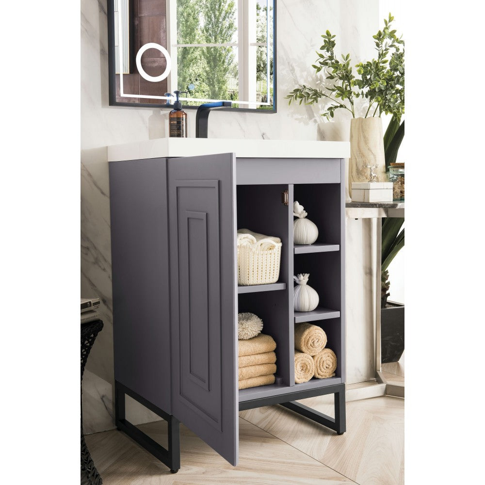 Alicante' 24" Single Vanity Gray Smoke Matte Black w/White Glossy Composite Top