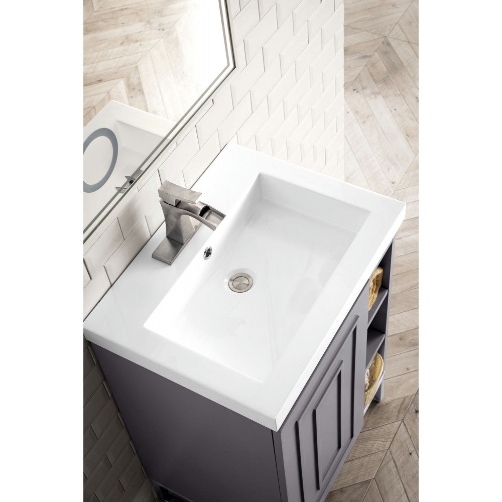 Alicante' 24" Single Vanity Gray Smoke Nickel w/White Glossy Composite Top