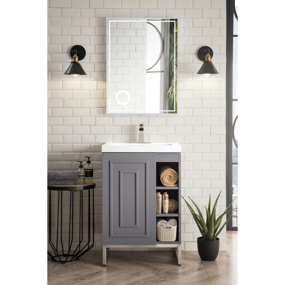 Alicante' 24" Single Vanity Gray Smoke Nickel w/White Glossy Composite Top