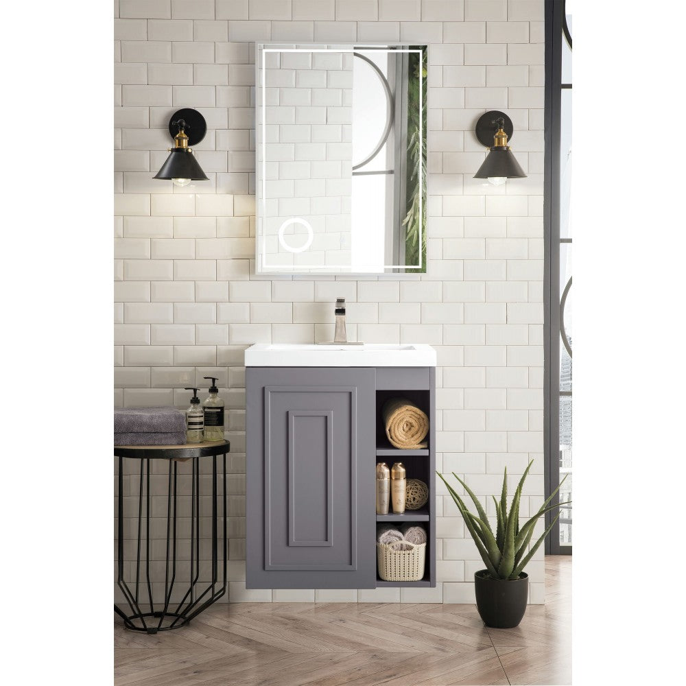 Alicante' 24" Single Vanity Cabinet, Gray Smoke w/ White Glossy Composite Top