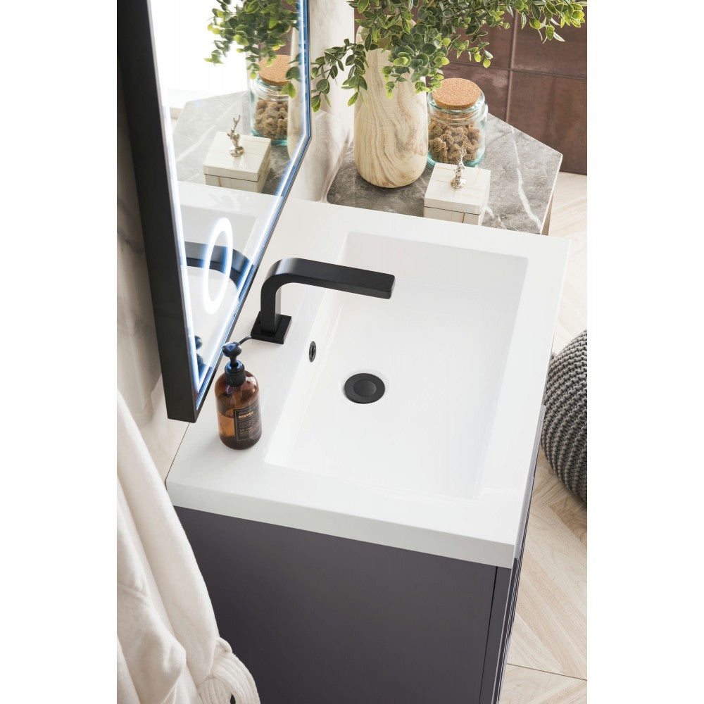 Alicante' 24" Single Vanity Cabinet, Gray Smoke w/ White Glossy Composite Top