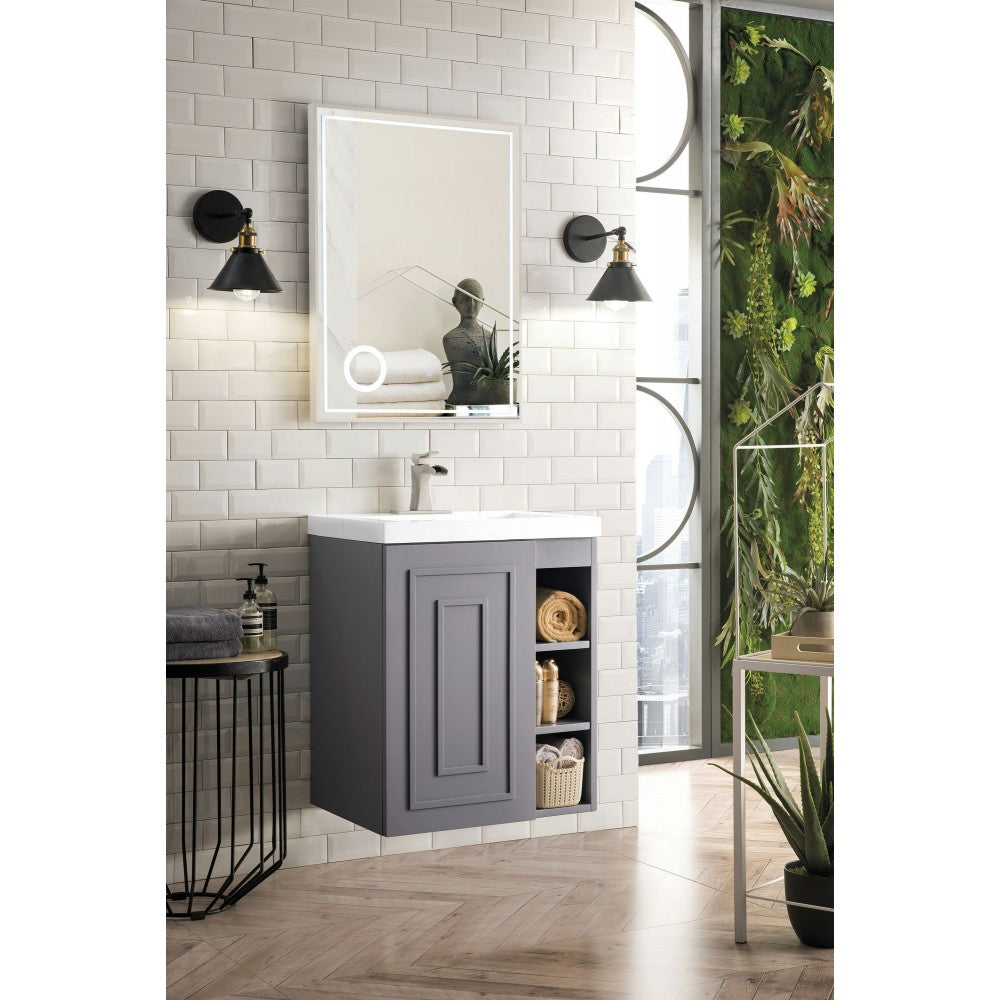 Alicante' 24" Single Vanity Cabinet, Gray Smoke w/ White Glossy Composite Top