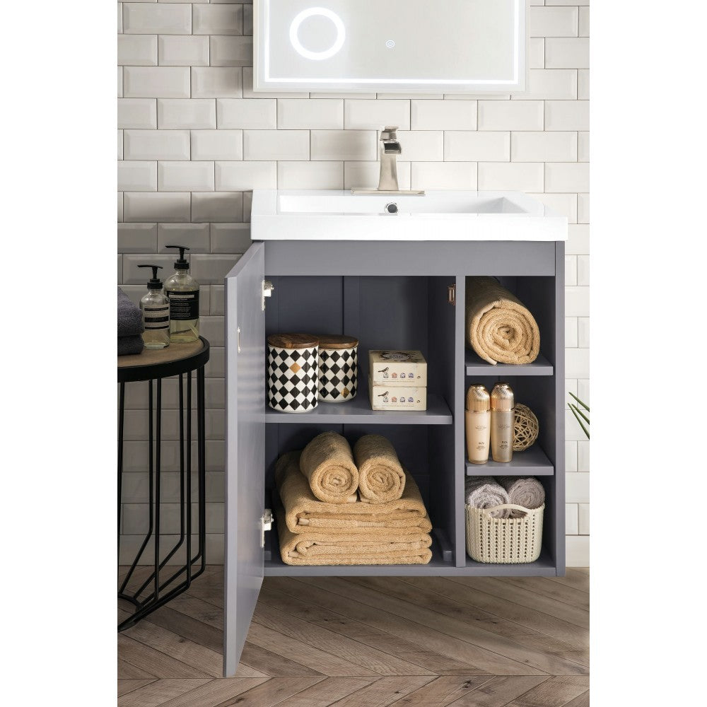 Alicante' 24" Single Vanity Cabinet, Gray Smoke w/ White Glossy Composite Top