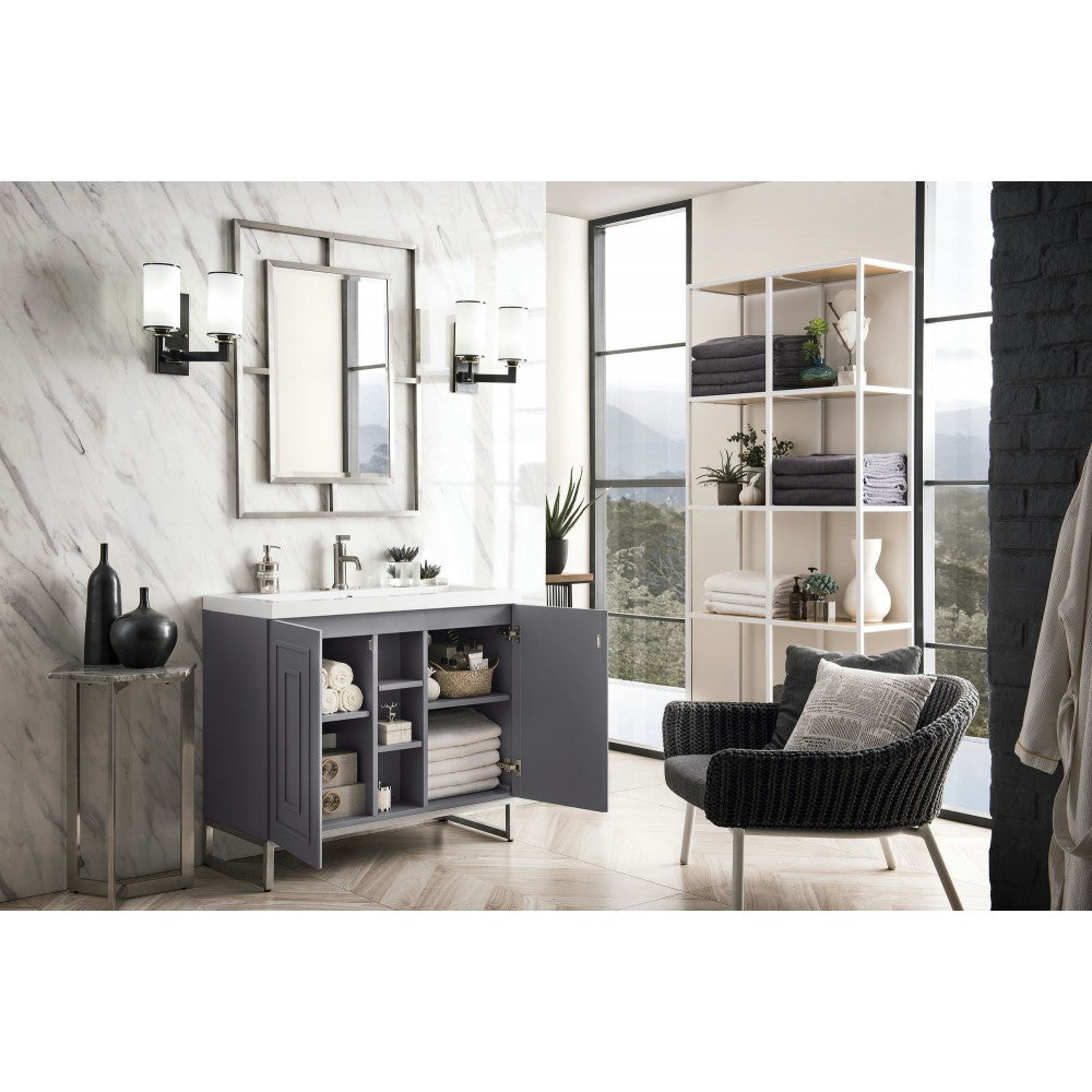 Alicante' 39.5" Single Vanity Gray Smoke Nickel w/White Glossy Composite Top