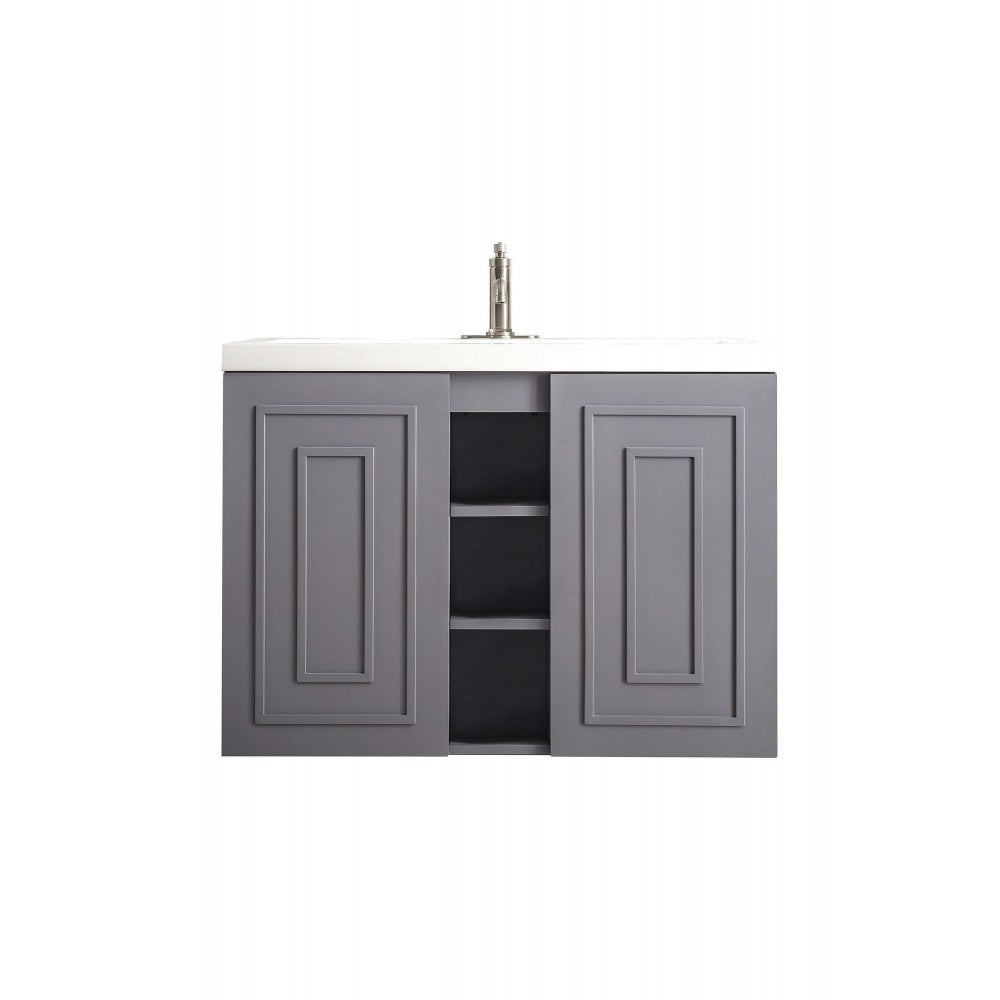 Alicante' 39.5" Single Vanity Cabinet, Gray Smoke w/ White Glossy Composite Top