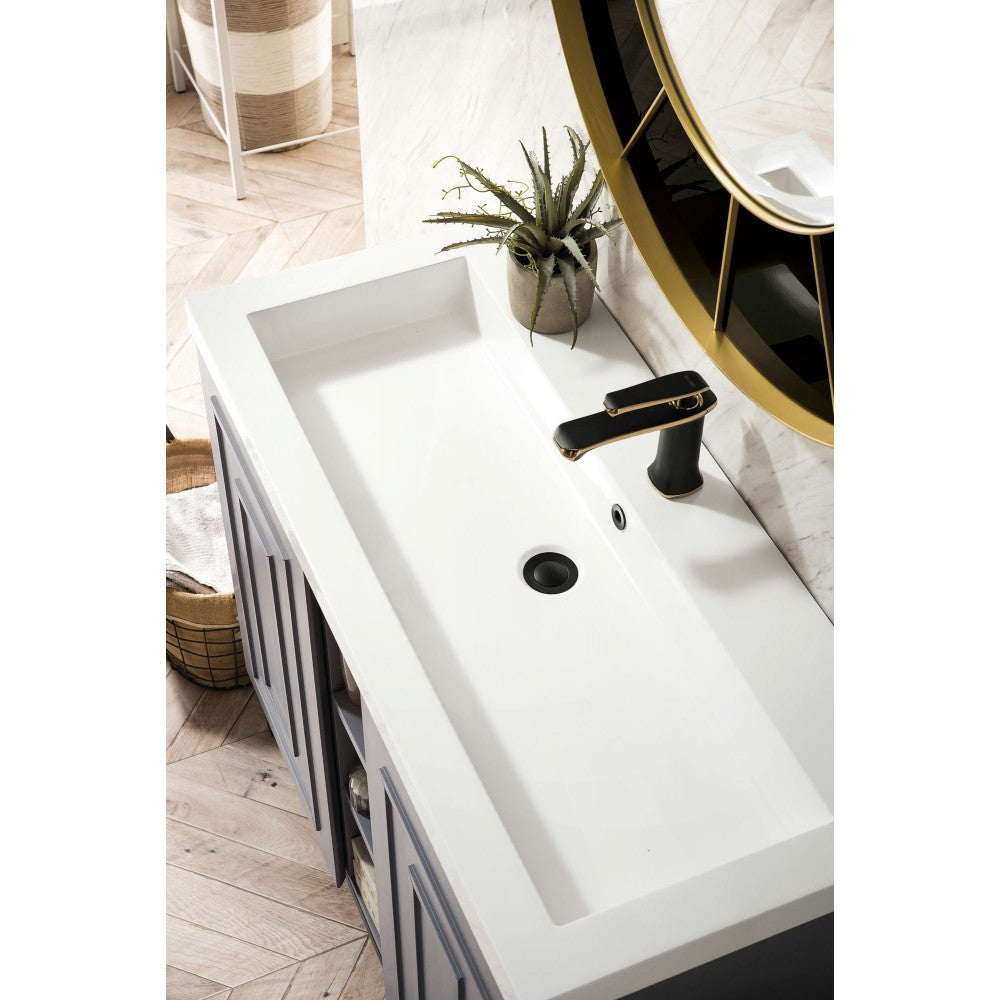 Alicante' 39.5" Single Vanity Cabinet, Gray Smoke w/ White Glossy Composite Top