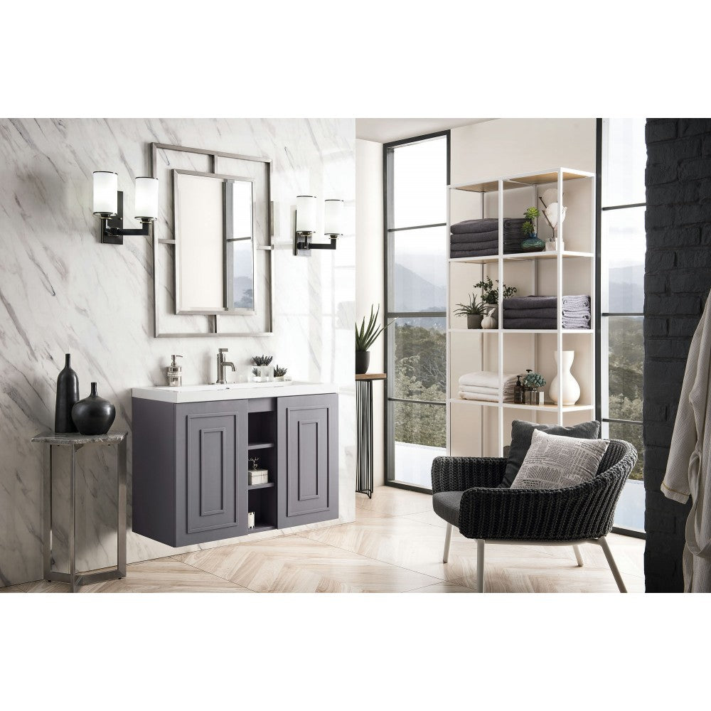 Alicante' 39.5" Single Vanity Cabinet, Gray Smoke w/ White Glossy Composite Top