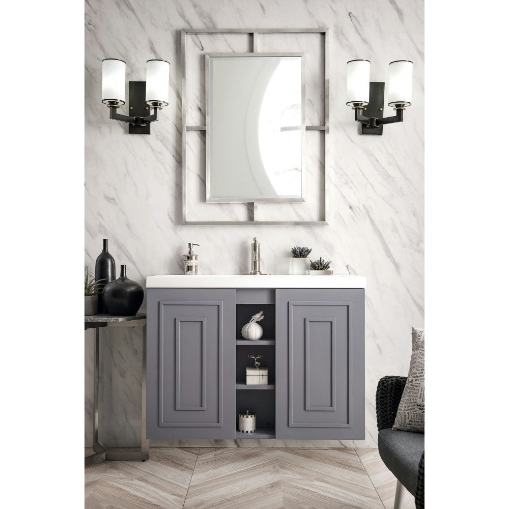 Alicante' 39.5" Single Vanity Cabinet, Gray Smoke w/ White Glossy Composite Top