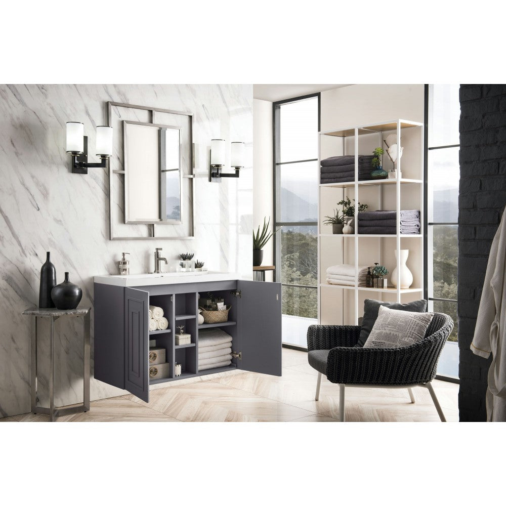 Alicante' 39.5" Single Vanity Cabinet, Gray Smoke w/ White Glossy Composite Top