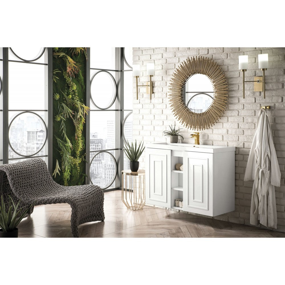 Alicante' 39.5" Single Vanity, Glossy White w/ White Glossy Composite Top