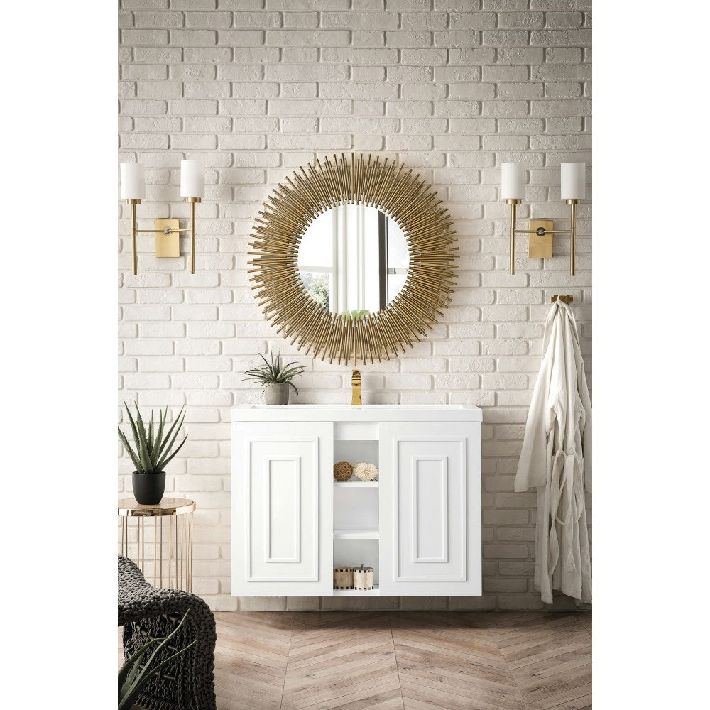 Alicante' 39.5" Single Vanity, Glossy White w/ White Glossy Composite Top