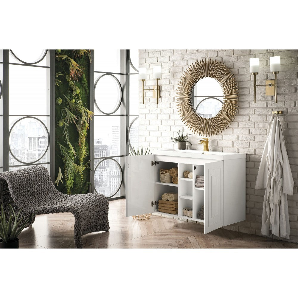 Alicante' 39.5" Single Vanity, Glossy White w/ White Glossy Composite Top