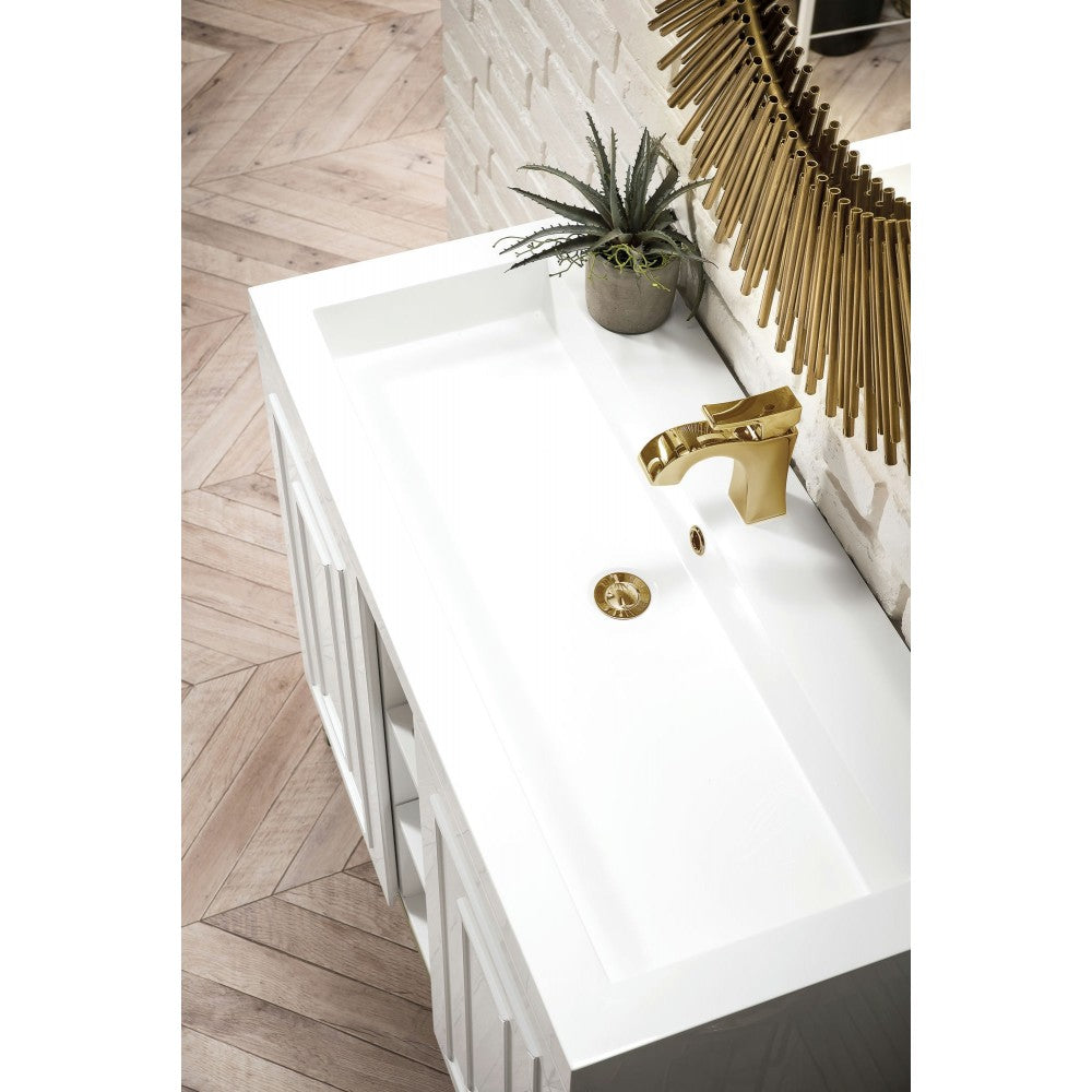 Alicante' 39.5" Single Vanity, Glossy White w/ White Glossy Composite Top
