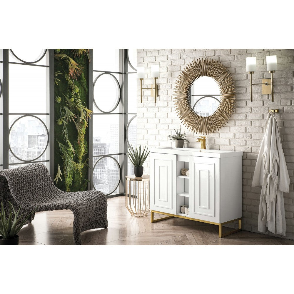 Alicante' 39.5" Single Vanity White Radiant Gold w/White Composite Top