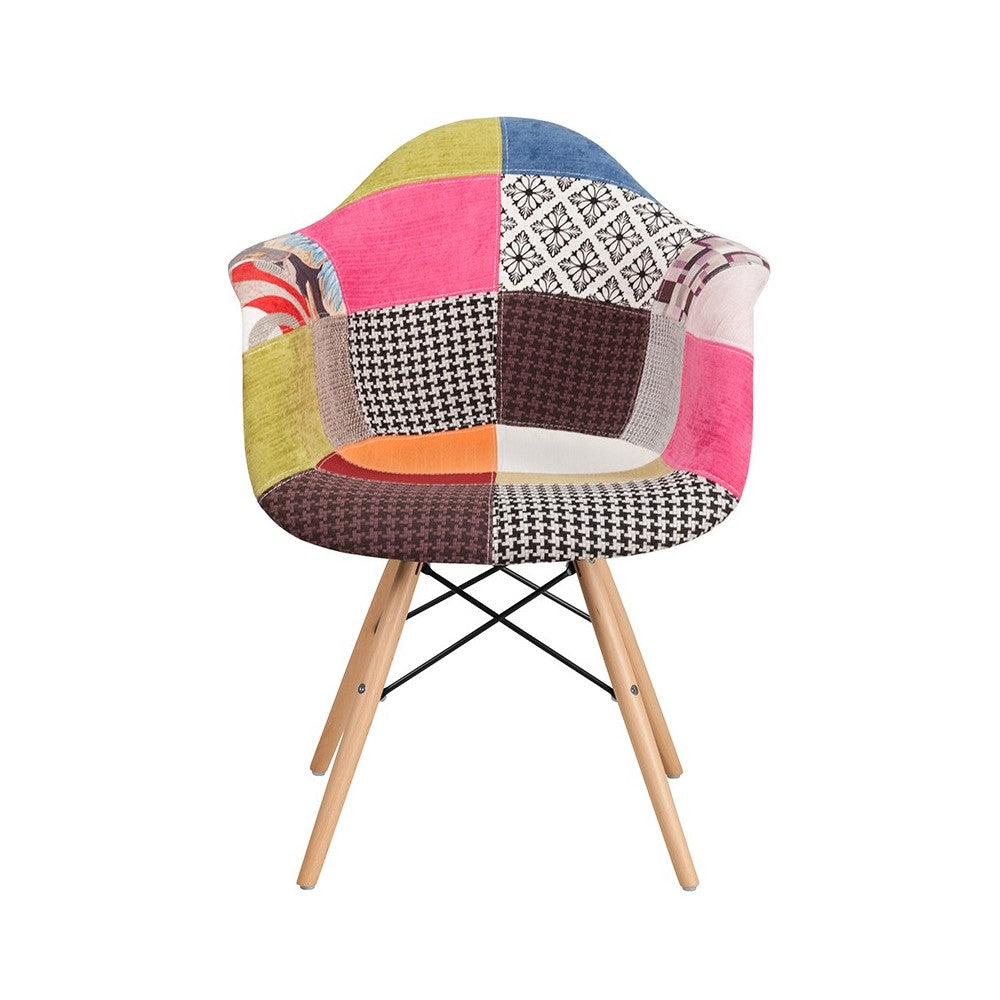 Alonza Series Milan Patchwork Fabric Chair with Wooden Legs