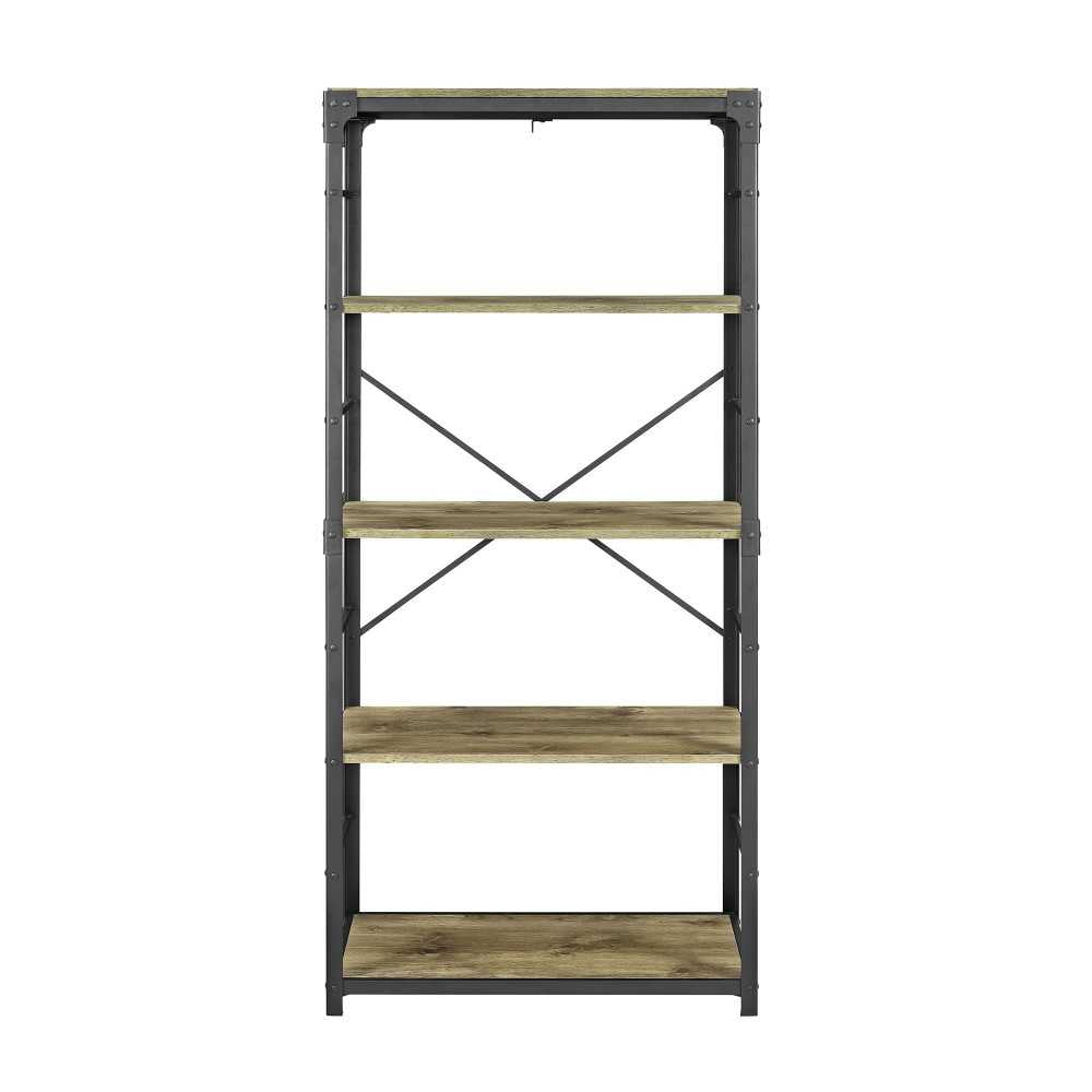 Angle Iron 64" Industrial 4 Shelf Wood Bookcase - Barnwood