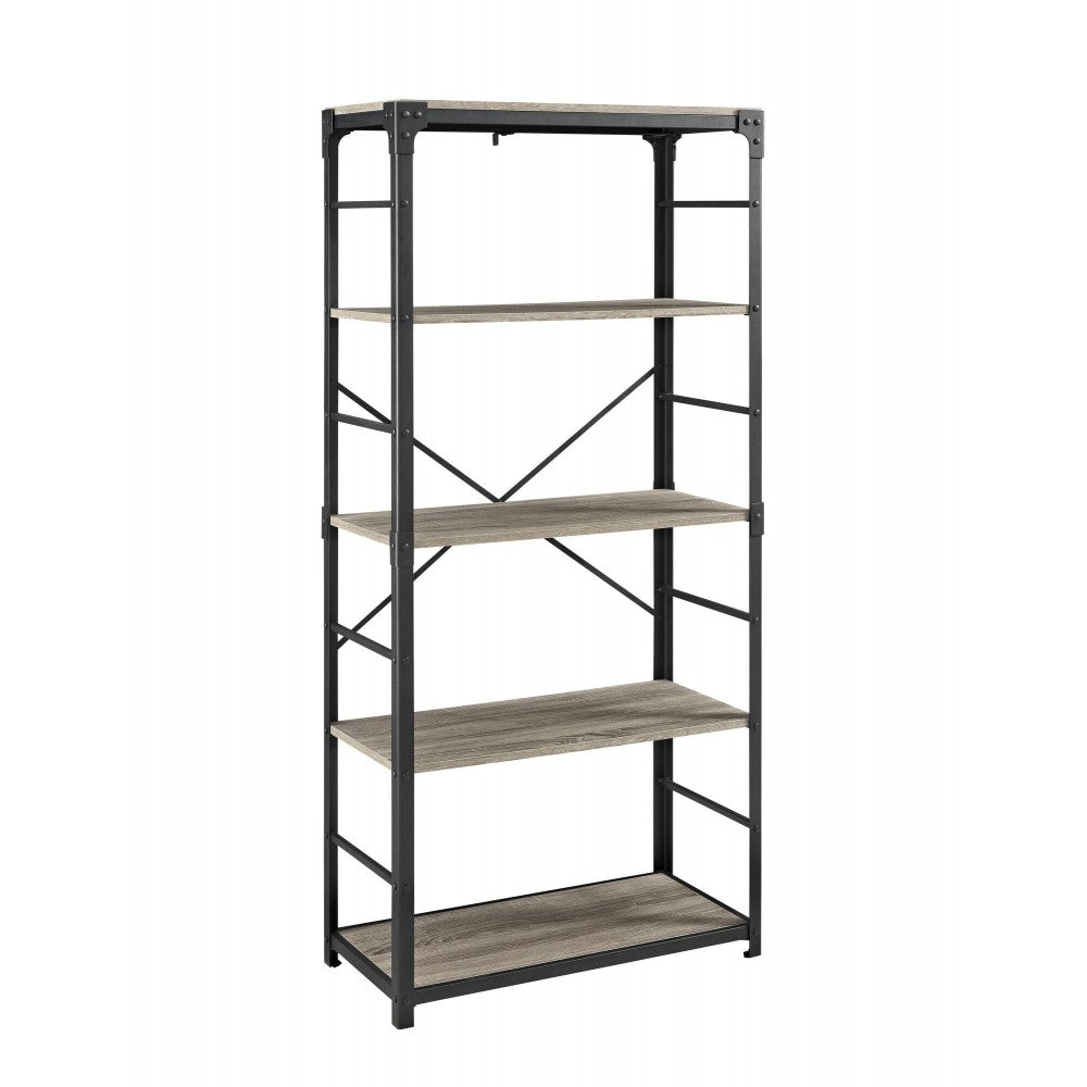 Angle Iron 64" Industrial 4 Shelf Wood Bookcase - Driftwood