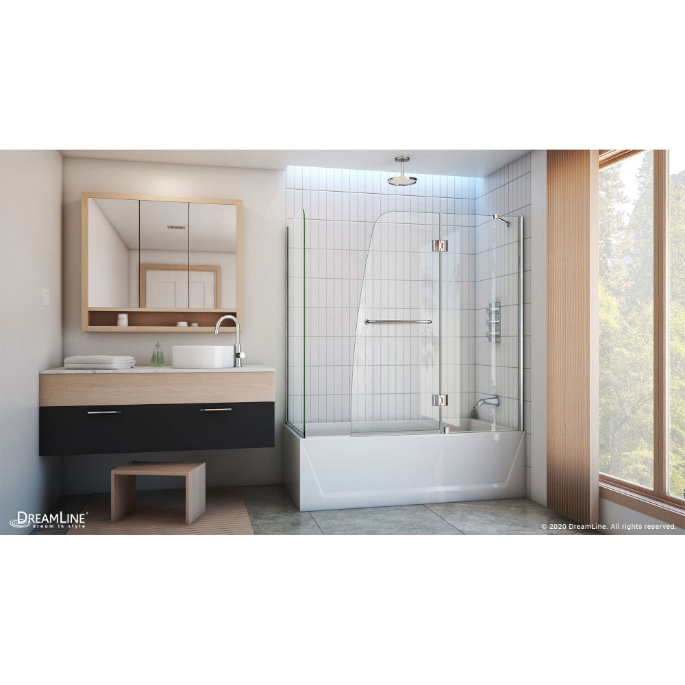 Aqua 56-60 in. W x 30 in. D x 58 in. H Frameless Hinged Tub Door with 30 in. Return Panel in Chrome