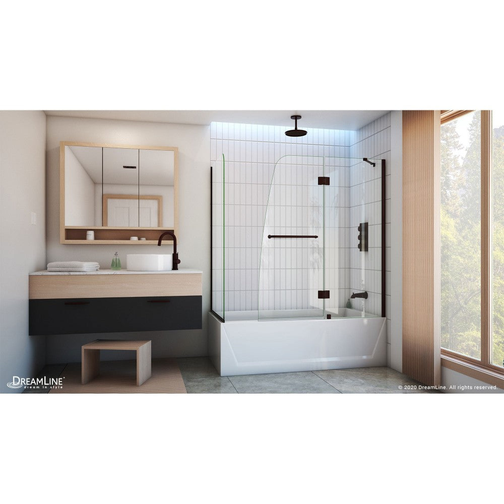 Aqua 56-60 in. W x 30 in. D x 58 in. H Frameless Hinged Tub Door with 30 in. Return Panel in Oil Rubbed Bronze